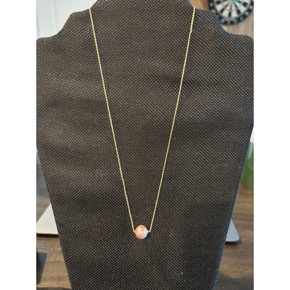 Pink Freshwater Pearl Solitaire Adjustable Necklace Gold Tone Minimalist Jewelry